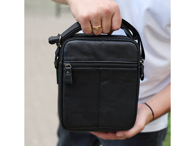 Чоловіча шкіряна сумка, барсетка з натуральної шкіри 24х18х8, сумочка для чоловіків, чорна - Фото 8