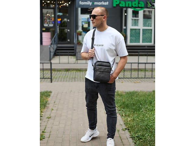 Чоловіча шкіряна сумка, барсетка з натуральної шкіри 24х18х8, сумочка для чоловіків, чорна - Фото 10