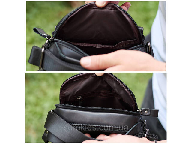 Чоловіча шкіряна сумка, барсетка з натуральної шкіри 24х18х8, сумочка для чоловіків, чорна - Фото 9