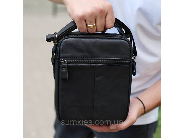 Чоловіча шкіряна сумка, барсетка з натуральної шкіри 24х18х8, сумочка для чоловіків, чорна - Фото 8