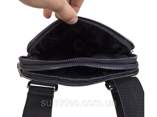 Чоловіча шкіряна сумка black1923-1 Чорна - Фото 6