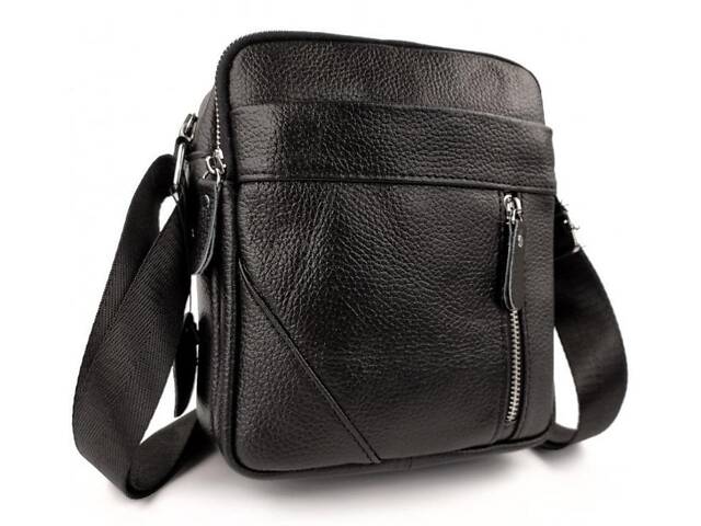Чоловіча шкіряна сумка через плече 18х21х7, барсетка для документів Tiding Bag M38-10131A чорна - Фото 2