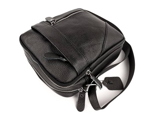 Чоловіча шкіряна сумка через плече 18х21х7, барсетка для документів Tiding Bag M38-10131A чорна - Фото 8