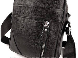 Чоловіча шкіряна сумка через плече 18х21х7, барсетка для документів Tiding Bag M38-10131A чорна