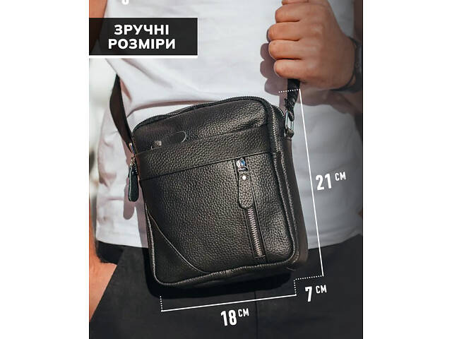 Чоловіча шкіряна сумка через плече 18х21х7, барсетка для документів Tiding Bag M38-10131A чорна - Фото 3
