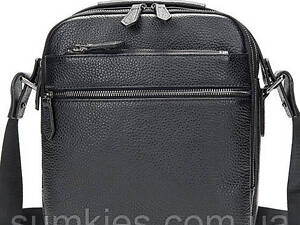 Чоловіча шкіряна сумка через плече 23х26х8, барсетка для телефону та документів Tiding Bag 711511 чорна