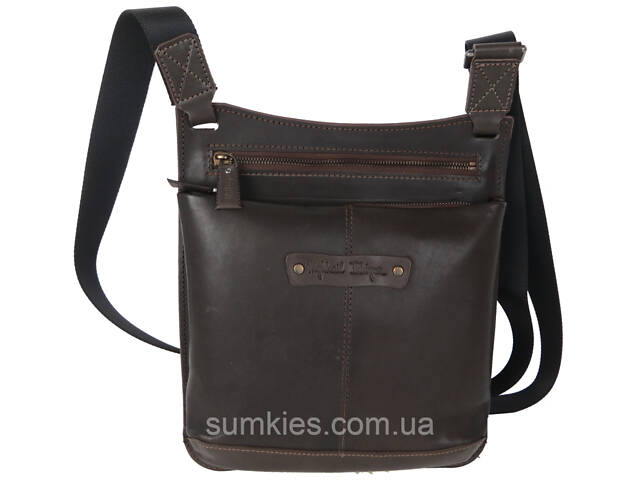 Чоловіча шкіряна сумка через плече Mykhail Ikhtyar коричнева - Фото 1