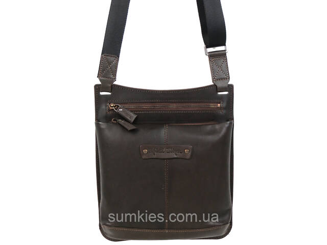 Чоловіча шкіряна сумка через плече Mykhail Ikhtyar коричнева - Фото 2