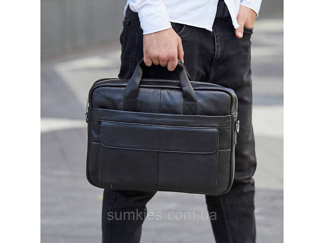 Чоловіча шкіряна сумка для ноутбука та документів 39х28х8, портфель для міста Tiding Bag RD-23134 чорний - Фото 9