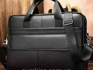 Чоловіча шкіряна сумка для ноутбука та документів 39х28х8, портфель для міста Tiding Bag RD-23134 чорний