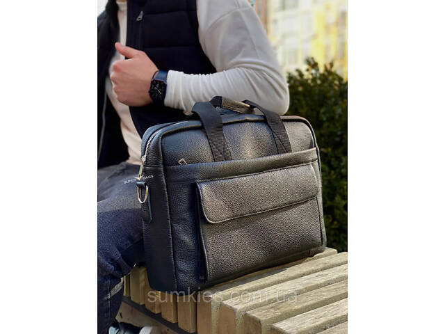 Чоловіча шкіряна сумка для ноутбука та документів 39х28х8, портфель для міста Tiding Bag RD-23134 чорний - Фото 3