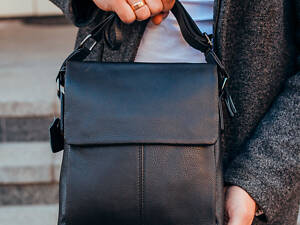 Чоловіча шкіряна сумка-месенджер, барсетка на одне плече 22x26x6 Tiding Bag 75-5271 чорна