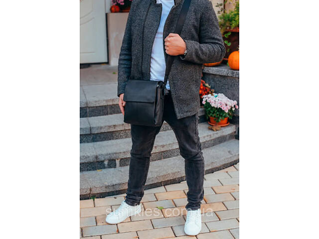 Чоловіча шкіряна сумка-месенджер, барсетка на одне плече 22x26x6 Tiding Bag 75-5271 чорна - Фото 4