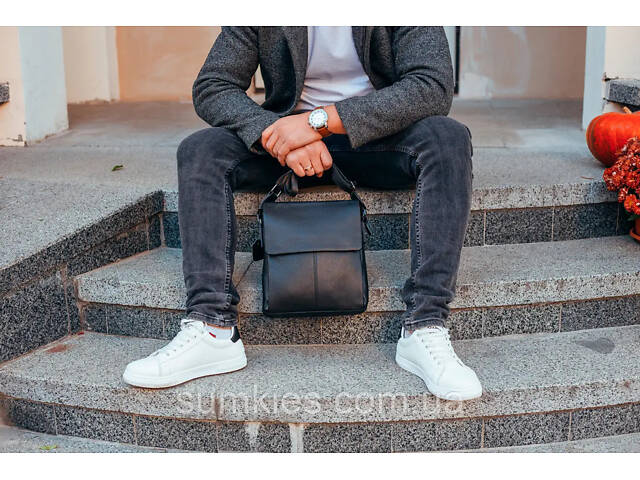 Чоловіча шкіряна сумка-месенджер, барсетка на одне плече 22x26x6 Tiding Bag 75-5271 чорна - Фото 7