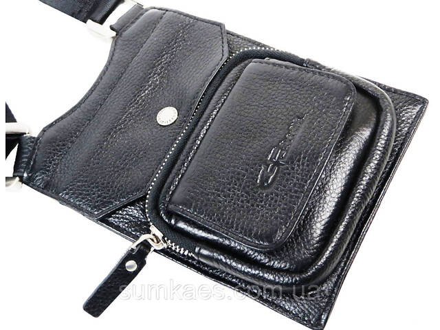 Чоловіча шкіряна сумка на плече Giorgio Ferretti чорна - Фото 2