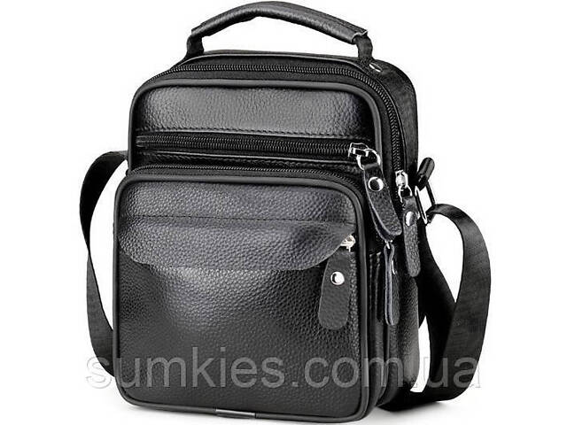 Чоловічі шкіряні сумки планшет 17х21х9, барсетка через плече з ручкою чорна 86802 - Фото 2