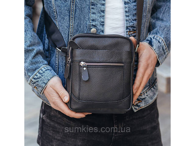 Чоловіча шкіряна сумка планшет 18х21х7, барсетка через плече Tiding Bag LA3314-1BL чорна - Фото 2