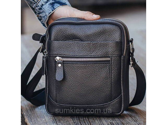 Чоловіча шкіряна сумка планшет 18х21х7, барсетка через плече Tiding Bag LA3314-1BL чорна - Фото 1