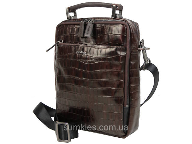 Чоловіча шкіряна сумка, планшетка під крокодила Mykhail Ikhtyar коричнева - Фото 2