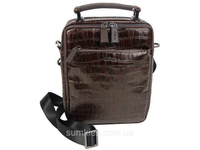 Чоловіча шкіряна сумка, планшетка під крокодила Mykhail Ikhtyar коричнева - Фото 1