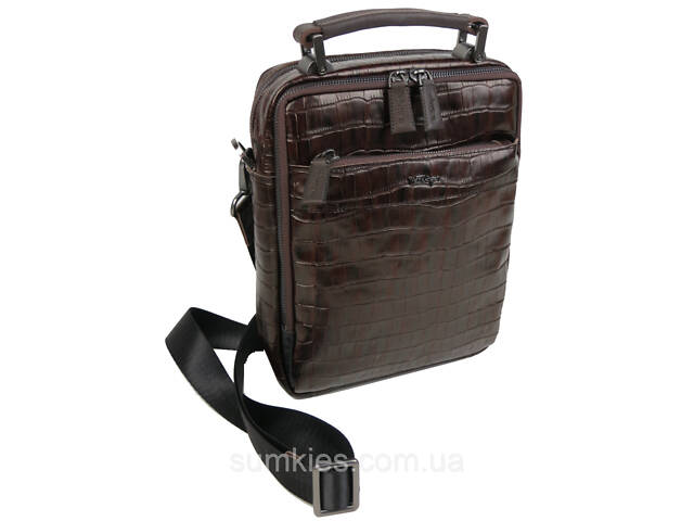 Чоловіча шкіряна сумка, планшетка під крокодила Mykhail Ikhtyar коричнева - Фото 3