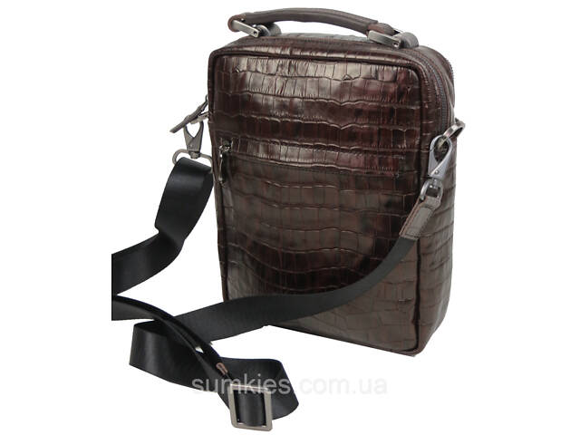Чоловіча шкіряна сумка, планшетка під крокодила Mykhail Ikhtyar коричнева - Фото 4
