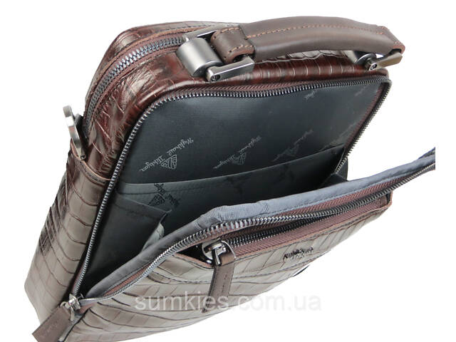 Чоловіча шкіряна сумка, планшетка під крокодила Mykhail Ikhtyar коричнева - Фото 8