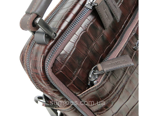 Чоловіча шкіряна сумка, планшетка під крокодила Mykhail Ikhtyar коричнева - Фото 9