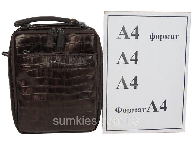 Чоловіча шкіряна сумка, планшетка під крокодила Mykhail Ikhtyar коричнева - Фото 10