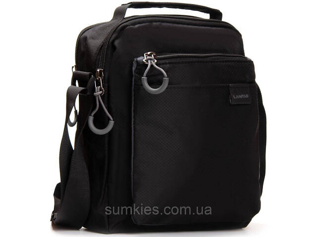Чоловіча плечова сумка Lanpad тканинна, чорний - Фото 1