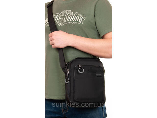 Чоловіча плечова сумка Lanpad тканинна, чорний - Фото 2