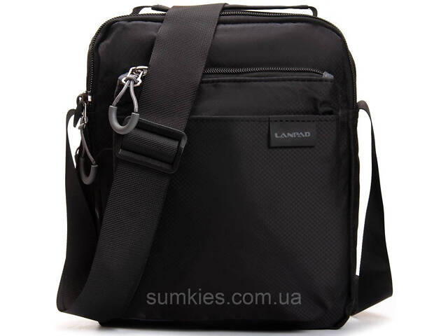 Чоловіча плечова сумка Lanpad тканинна, чорний - Фото 3