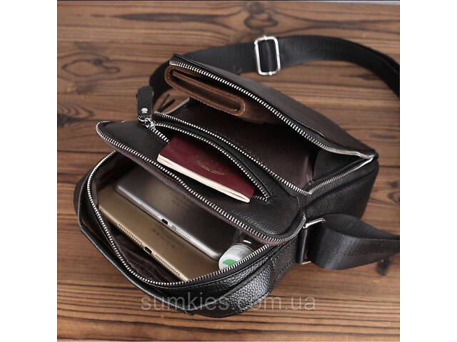 Чоловіча сумка-барсетка через плече з ручкою 21х26х6 сумка месенджер шкіряна Tiding Bag M616932 чорна - Фото 4