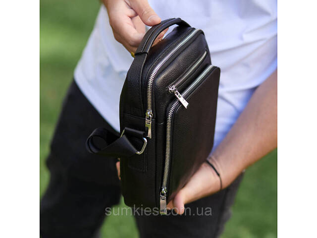 Чоловіча сумка-барсетка через плече з ручкою 21х26х6 сумка месенджер шкіряна Tiding Bag M616932 чорна - Фото 3