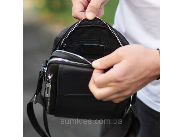 Чоловіча сумка-барсетка через плече з ручкою 21х26х6 сумка месенджер шкіряна Tiding Bag M616932 чорна - Фото 5