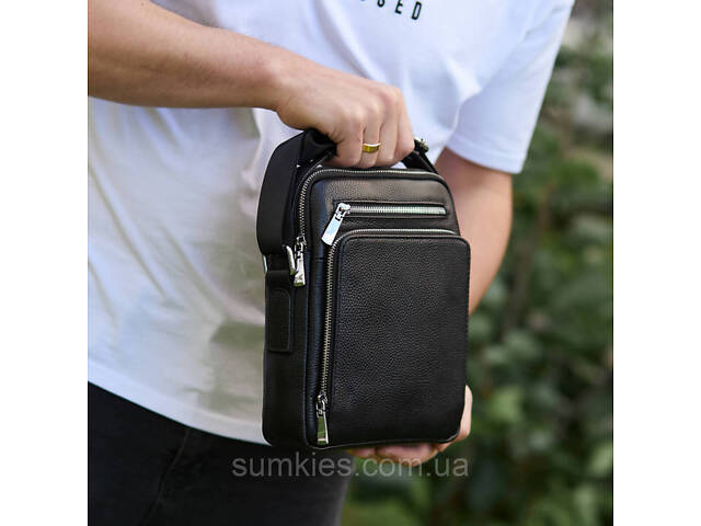 Чоловіча сумка-барсетка через плече з ручкою 21х26х6 сумка месенджер шкіряна Tiding Bag M616932 чорна - Фото 8