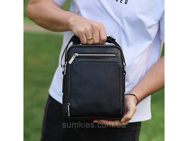 Чоловіча сумка-барсетка через плече з ручкою 21х26х6 сумка месенджер шкіряна Tiding Bag M616932 чорна - Фото 9