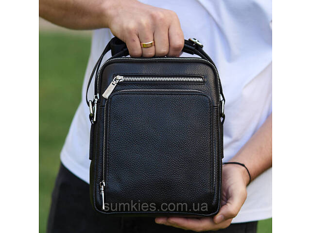 Чоловіча сумка-барсетка через плече з ручкою 21х26х6 сумка месенджер шкіряна Tiding Bag M616932 чорна - Фото 1