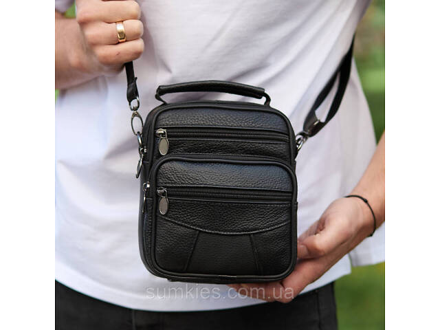 Чоловіча сумка-барсетка шкіряна 17x21x9, сумочка планшет для гаджетів Tiding Bag 32051 чорна - Фото 2