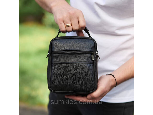 Чоловіча сумка-барсетка шкіряна 17x21x9, сумочка планшет для гаджетів Tiding Bag 32051 чорна - Фото 4