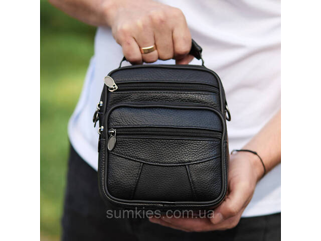 Чоловіча сумка-барсетка шкіряна 17x21x9, сумочка планшет для гаджетів Tiding Bag 32051 чорна - Фото 6