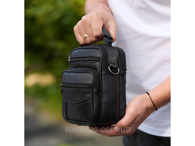 Чоловіча сумка-барсетка шкіряна 17x21x9, сумочка планшет для гаджетів Tiding Bag 32051 чорна - Фото 7