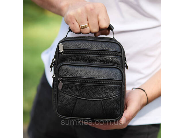 Чоловіча сумка-барсетка шкіряна 17x21x9, сумочка планшет для гаджетів Tiding Bag 32051 чорна - Фото 8