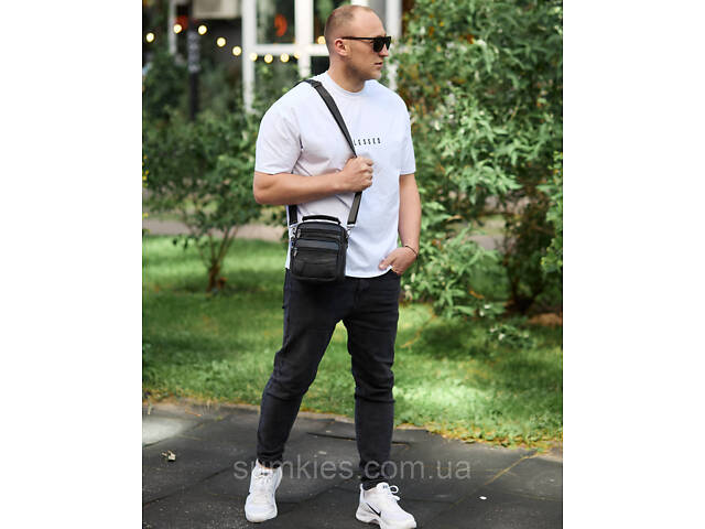 Чоловіча сумка-барсетка шкіряна 17x21x9, сумочка планшет для гаджетів Tiding Bag 32051 чорна - Фото 9