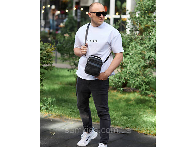 Чоловіча сумка-барсетка шкіряна 17x21x9, сумочка планшет для гаджетів Tiding Bag 32051 чорна - Фото 10