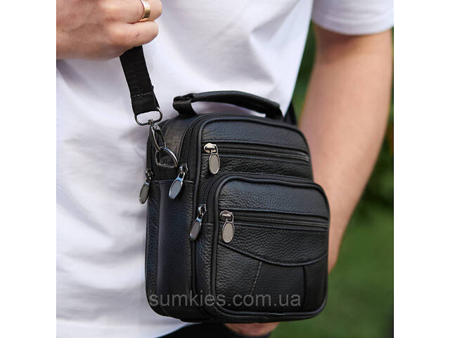Чоловіча сумка-барсетка шкіряна 17x21x9, сумочка планшет для гаджетів Tiding Bag 32051 чорна - Фото 1