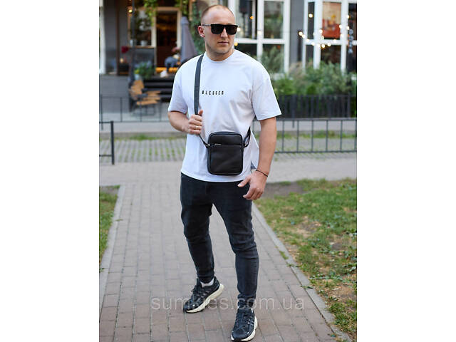 Чоловіча сумка через плече, гладкая кожа 20х16х6, месенджер для міста, барсетка для телефону та документів, чорна - Фото 7