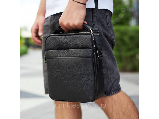 Чоловіча сумка-месенджер з двома відділеннями 21x26x7, шкіряний гаманець Tiding Bag 7459 чорного кольору - Фото 2