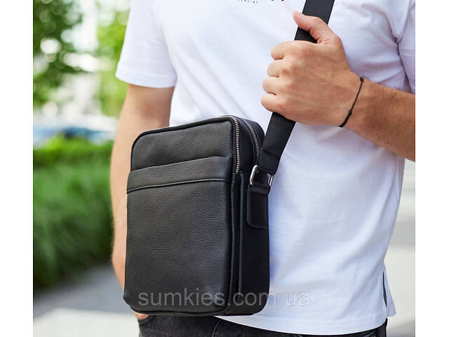 Чоловіча сумка-месенджер з двома відділеннями 21x26x7, шкіряний гаманець Tiding Bag 7459 чорного кольору - Фото 3