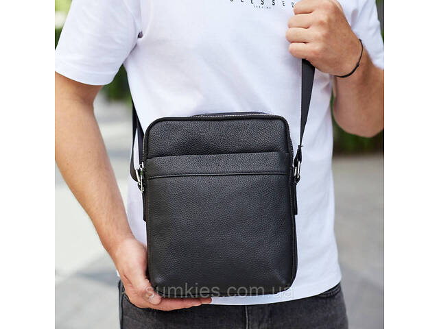 Чоловіча сумка-месенджер з двома відділеннями 21x26x7, шкіряний гаманець Tiding Bag 7459 чорного кольору - Фото 1